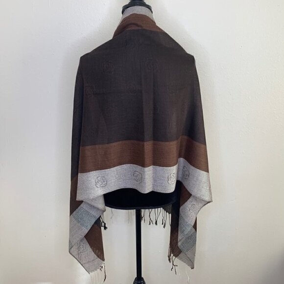 Pashmina | Pashmina and silk blend Warm Scarf Wrap Shawl Brown And Gray Fringe - Picture 1 of 5